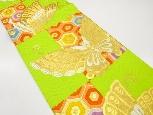 JAPANESE KIMONO / ANTIQUE FUKURO OBI / SILK / WOVEN BUTTERFLY & KIKKO